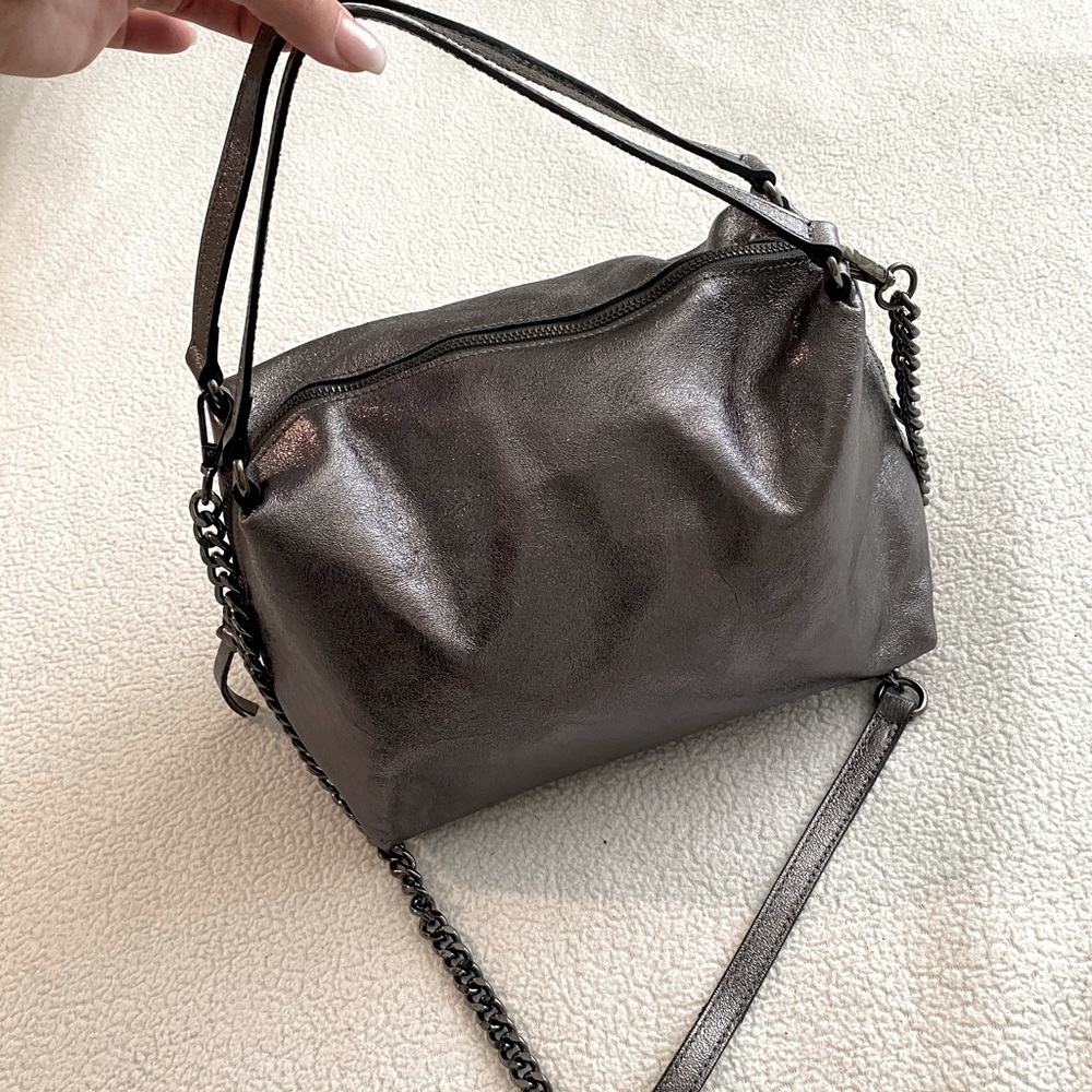 Vera Pelle Metallic Silver Handbag